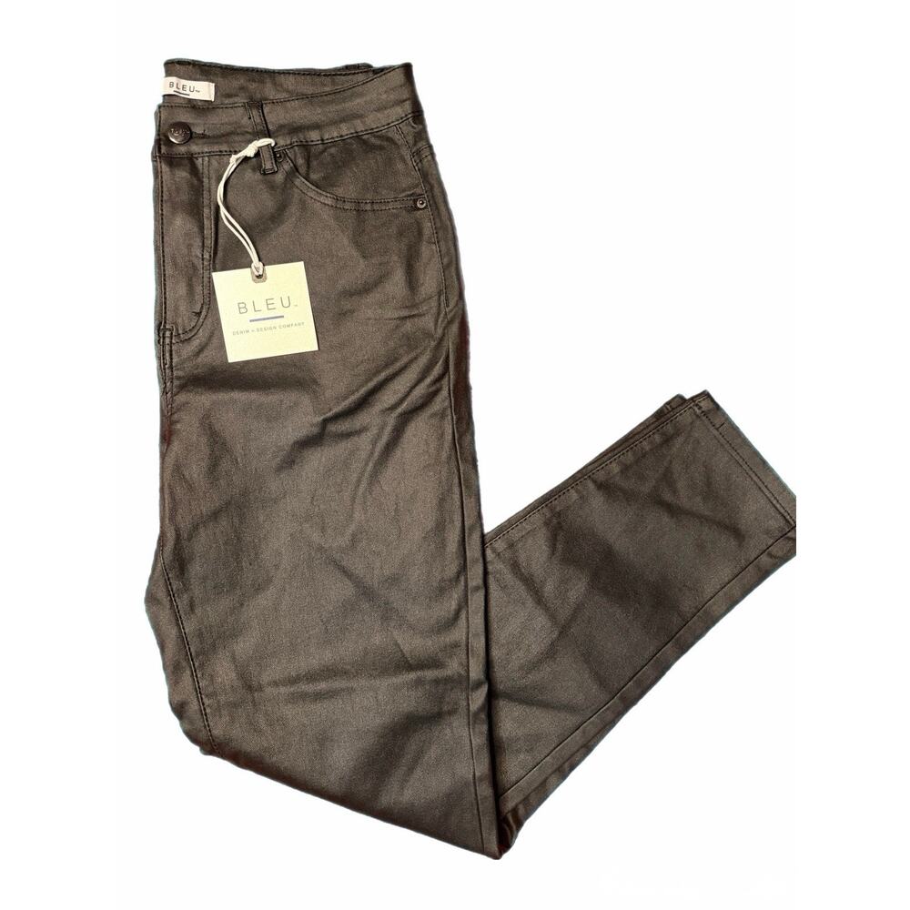 NWT Brand Bleu Black Faux Leather Coated Tapered Leg Pants Sz 14